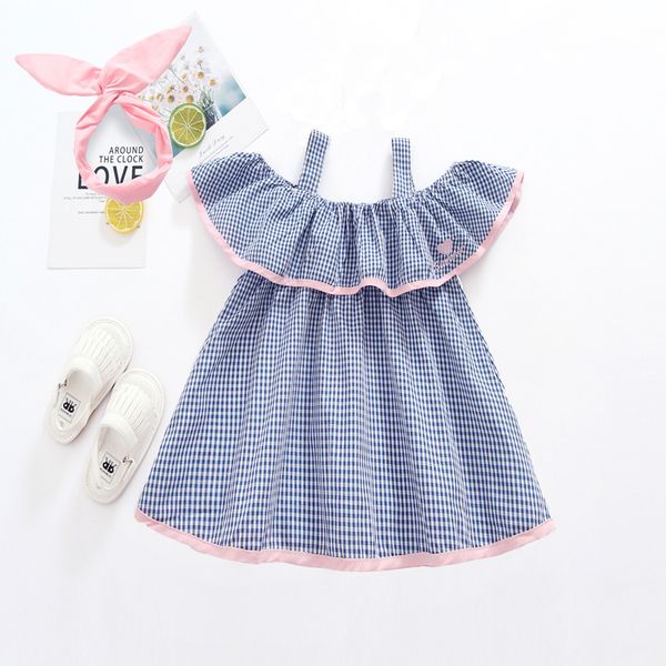 

fashion toddler kid baby dress girl off shoulder plaid printed party princess dress o-neck knee-length sleeveless clothes 2019, Red;yellow