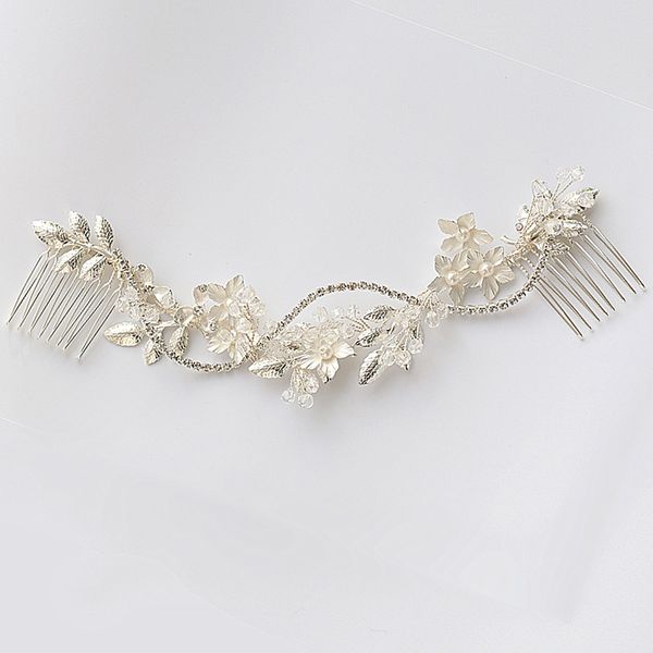 

jonnafe silver color leaf wedding hair comb accessories rhinestone bridal hair pins jewelry handmade women headpiece, Golden;white