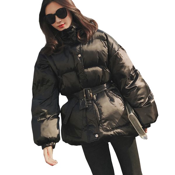 

women winter coats belt loose parka black bubble coat