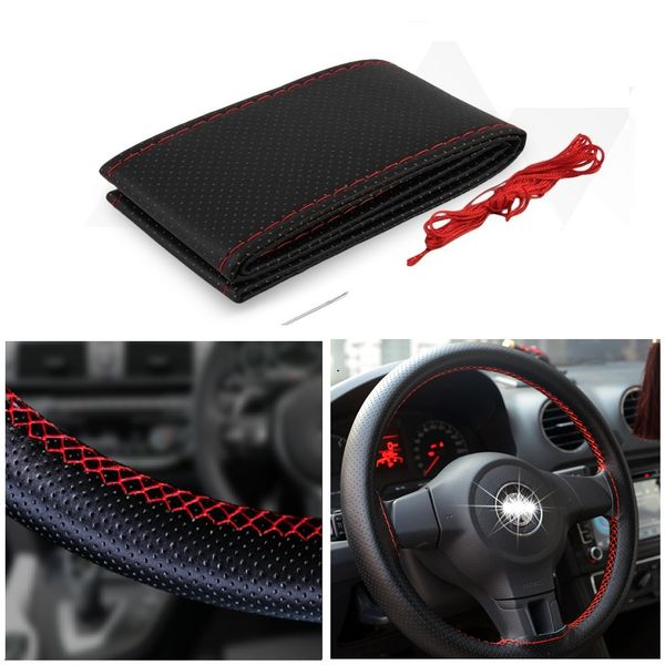 

38cm leather car steering wheel cover univeal for octavia 2 a7 a5 armrest ii fabia rapid superb 1 2 3 felicia