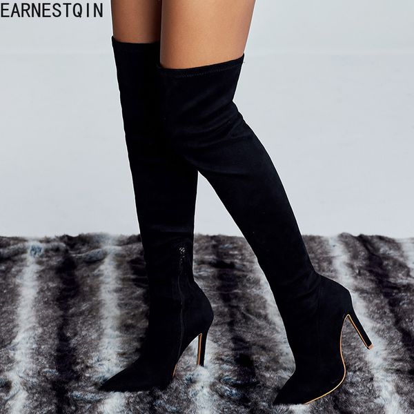 

european early spring suede over the knee boots elastic high heel women boots, Black