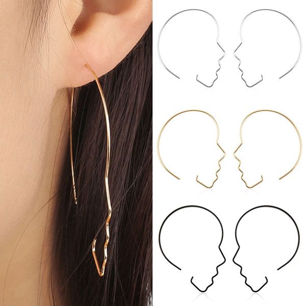 

trendy gold silver black color human face profile dangle earrings for women boho drop earrings jewelry gifts drop shipping