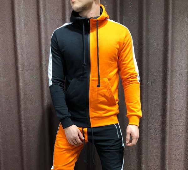 

autumn new hoodies mens clothing spring colors patchwork zipper up designer pullovers sweatshirts, Black