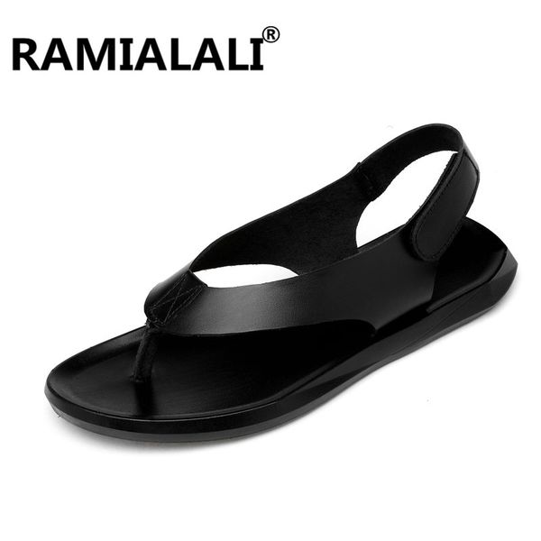 

ramialali mens shoes leather men sandals summer men shoes beach breathable gladiator sandals for zapatillas hombre big size, Black