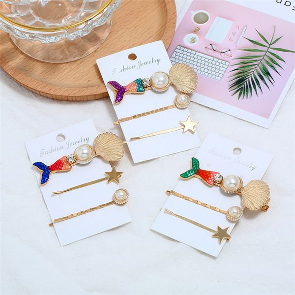 

girl pearl hair clip shell mermaid hairpin metal star hair pins princess baby barrette grips hair accessories fj631, Slivery;white