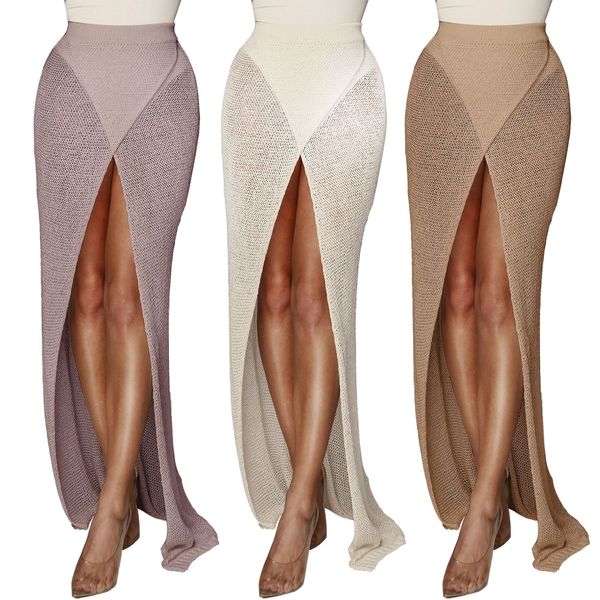 

женщины sexy асимметричный bodycon голые ноги wrap hip cross sheer knit партии пляж long maxi skirt, Black