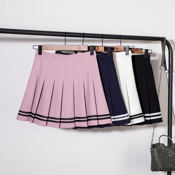 

women pleated short skirt lolita style harajuku kawaii sweet striped skirts mini cute school uniforms saia faldas ladies jupe, Black