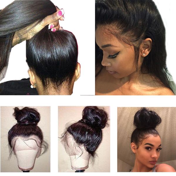 

360 lace frontal human hair wigs for women remy straight peruvian human hair wigs with baby hair natural hairline beaudiva, Black;brown