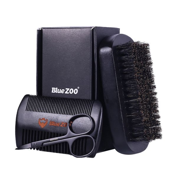 

men beard care grooming kit mustache balm brush comb scissor gift set, Silver