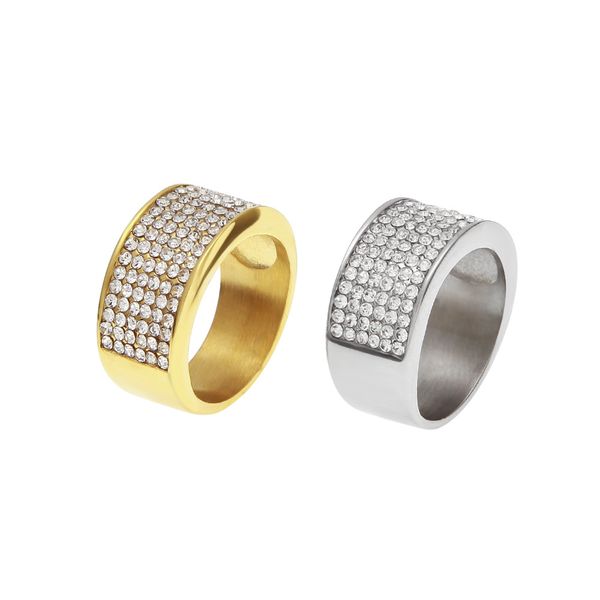 

mens hip hop iced out diamond gold plated stainless steel round rings gift, Silver