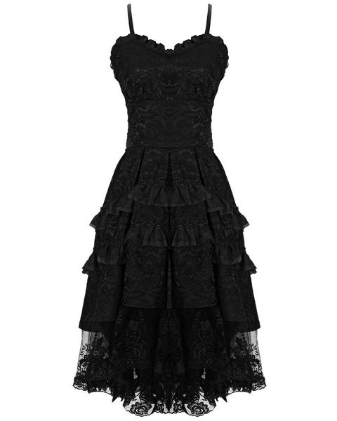 

open back tea length 2019 spaghetti straps short a line tiered gothic prom dress black lace formal party gown selling special occasion