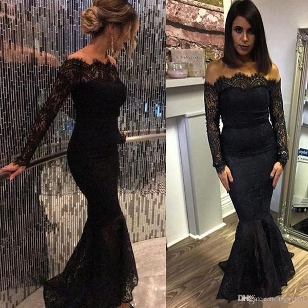 

vintage black lace длинные вечерние платья плеча аппликация sweep поезд формальные вечерние платья пром платья длинные робы де soirée кафтан, Black;red