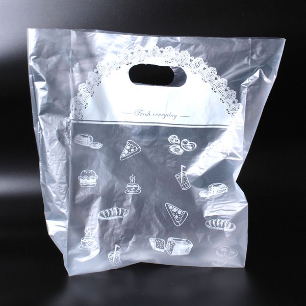 

100pcs/pack portable plastic bag white lace design bread cookies cake toast packaging bags stand up bag with handle