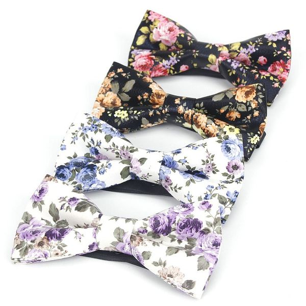 

brand new fashion men's pu leather flower printed butterfly men vintage bow tie female necktie wedding luxury party bowtie, Blue;purple