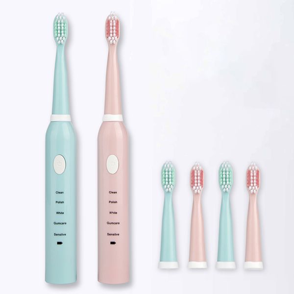 

usb charging electric toothbrush with 4 or 8pcs candy color couple toothbrush replacement heads acoustic wave toothbrush 38