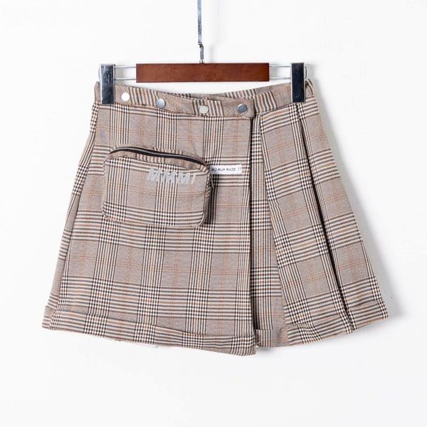 

cotton plaid midi xdg48-598 european and american style retro checked bust skirt, Black