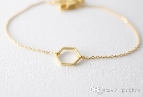 

10pcs- b011 gold silver simple hollow line hexagon bracelet cut out open sexangle bracelets geometric jewelry for women, Golden;silver