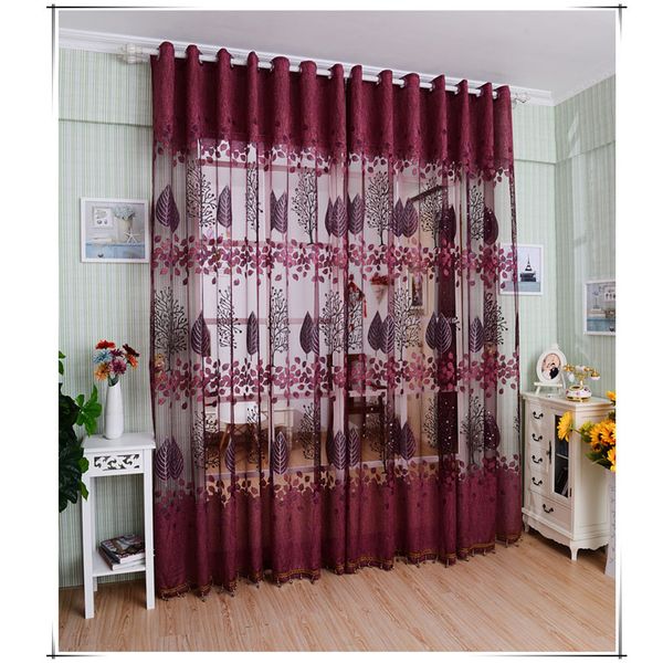 

leaves half shading burnt-out curtain for door window room decoration window screening pastoral voile curtains bedroom decor