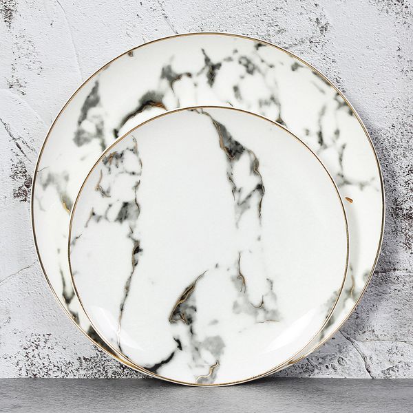 2019 European Marble Ceramic Round Gold Inlay Bone China Plate