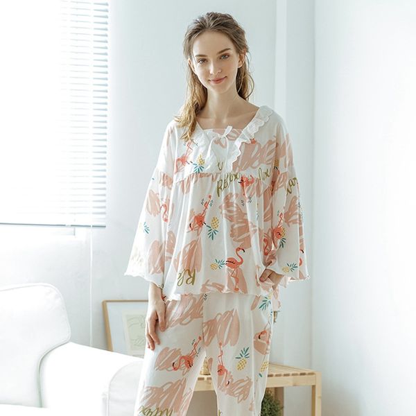 

2018 new arrival flamingo print pajamas suit nightgowns homewear, Blue;gray