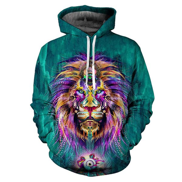 

2019 autumn men/women hooded hoodies 3d print green digigtal 3d lion king sweatshirts tracksuits pullovers personality, Black