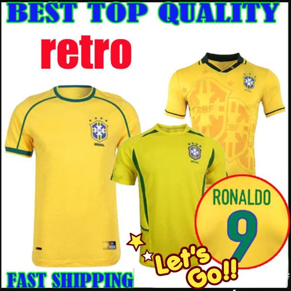 

1994 1998 2002 classic brasil retro home yellow soccer jersey carlos romario ronaldo ronaldinho rivaldo 94 98 02 football shirt, Black;yellow