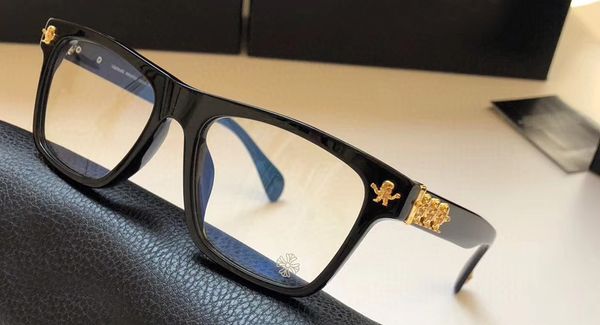 

gold black square eyeglasses frame clear lenses skull sunglasses frames men eyeglasses new with box, Silver