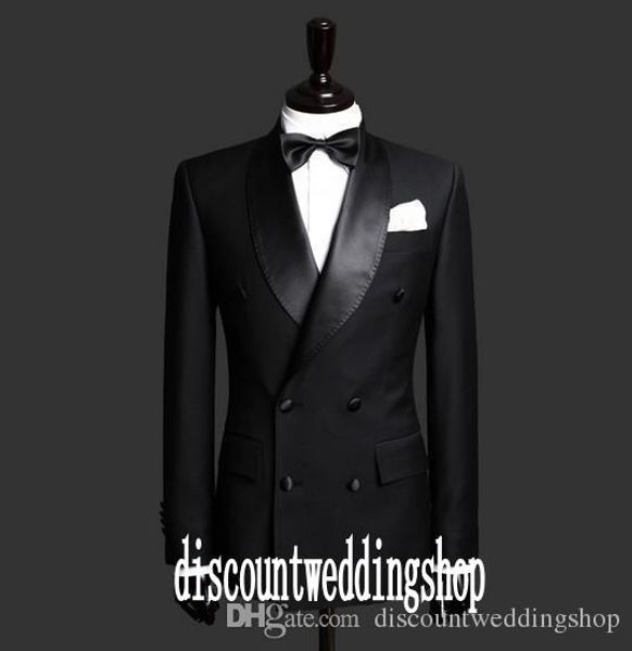 Real Photo Zweireiher Bräutigam Smoking Schalkragen Mann Partykleid Prom Blazer Mantel Hosen Sets Anpassen (Jacke + Hose + Krawatte) K77