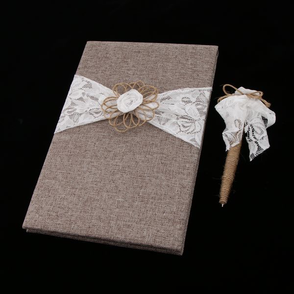 

rustic jute covered guest book pen set wedding ceremony party decorations