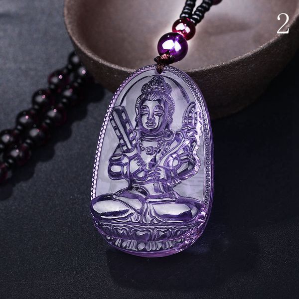 

3a amethyst necklace natural stone pendant buddha guardian ball chain lucky gift healing crystal carved women men reiki jewelry, Silver