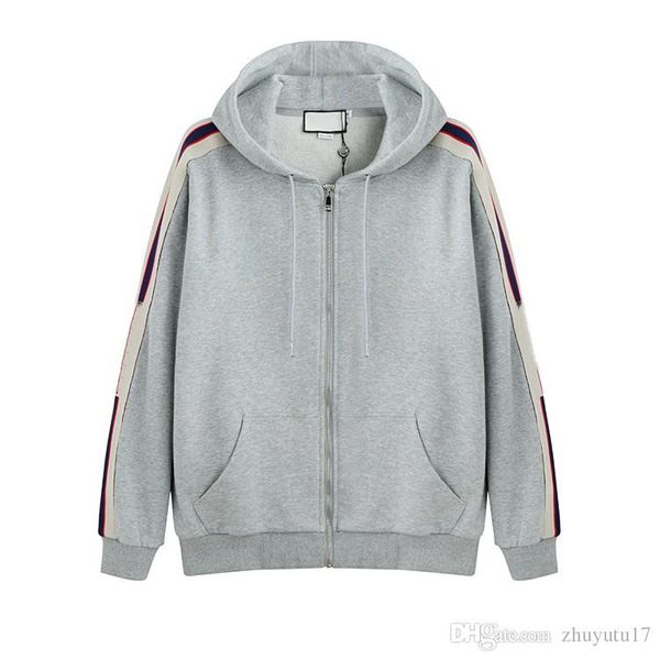 

2018 gray luxury italy designer fashion brand new hooded zip-up sweatshirt with logo stripe men's hoodies women sweatshirts man clothin, Black