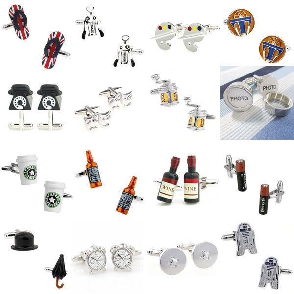 

slipper telephone mask fish line p wine bottle battery magic button cufflink cuff link 1 pair big promotion, Silver;golden