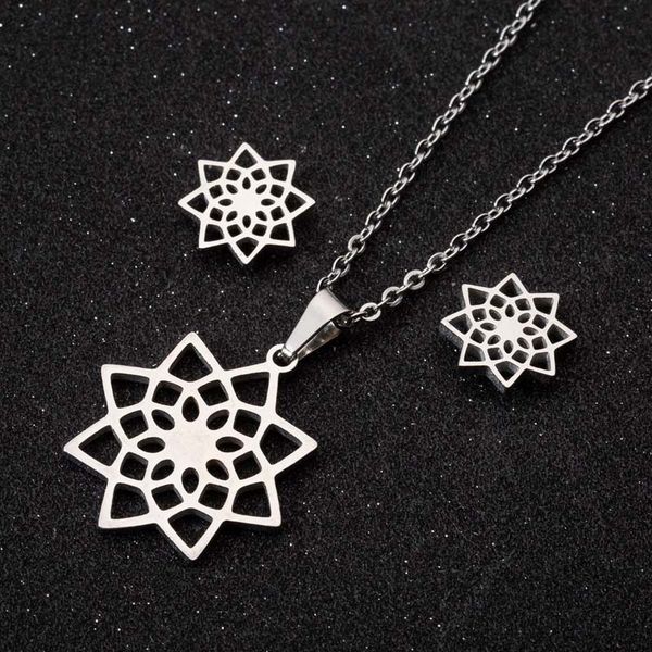 

gold silver color hollow flower jewelry sets for women chain pendant necklace earrings fashion jewelry
