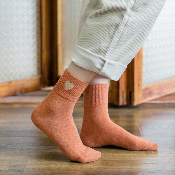 

sweet heart embroidery gender color cotton women socks fashion autumn warm comfy socks lovely cute gold love, Black;white