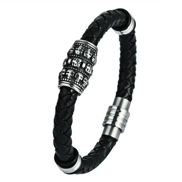 

wish new products europe and america titanium steel magnetic snap leather bracelet braided rope men and women stainless steel ca, Silver