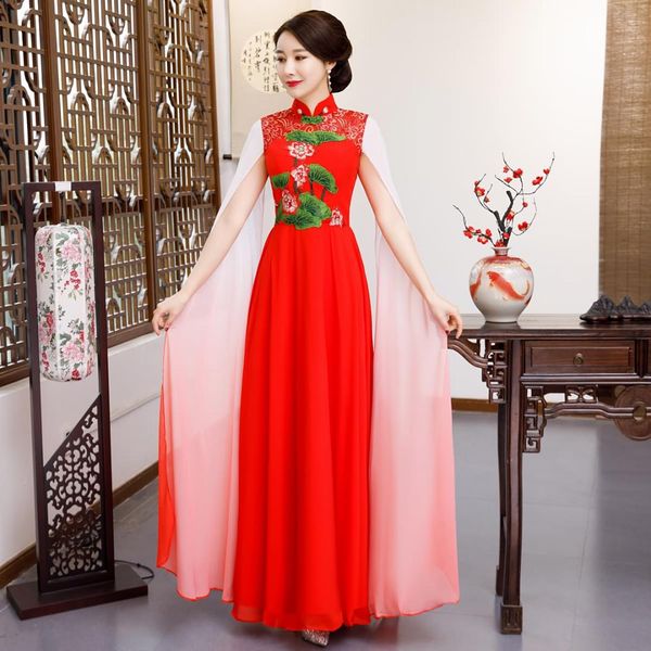 

red womens wedding party cheongsam oriental evening dress chinese traditional elegant qipao long robe retro vestido s-xxl