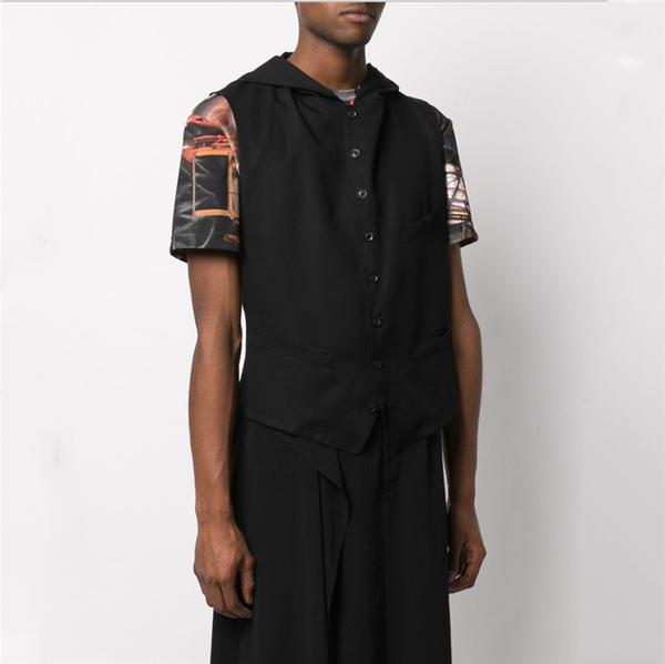 

s-6xl2020 the new summer-spring european and american trend, slim and slim individual jacket for men with hooded waistcoat, Black;white