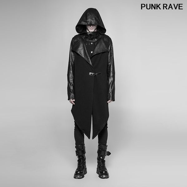 

gothic knit hooded men's simple medium cardigan coat fashion daily casual loose comfortable handsome jacket punk rave wy-941zcm, Tan;black