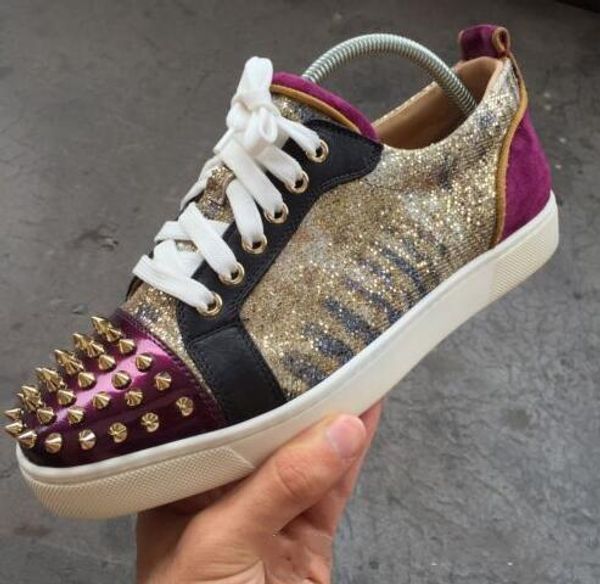 

originals box]luxury designers women flat sneaker fleuri spikes red bottom sneakers junior rantus strass sz35-47, Black