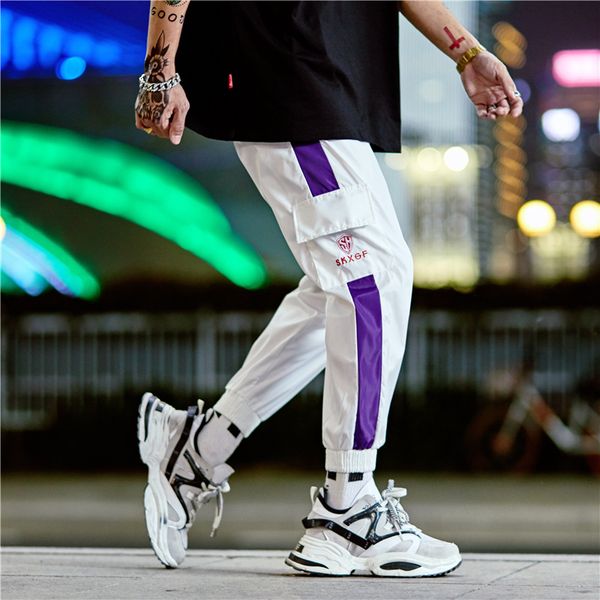 

hip hop streetwear men's splice joggers pants fashion men casual cargo pant trousers high street elastic waist harem pant men, Black