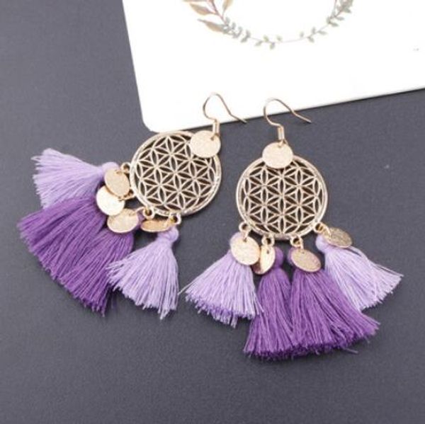 

wholesale luxury desigern earrings fashion dream catcher earring earrings gold circle hollow wool tassel pendant earrings, Silver