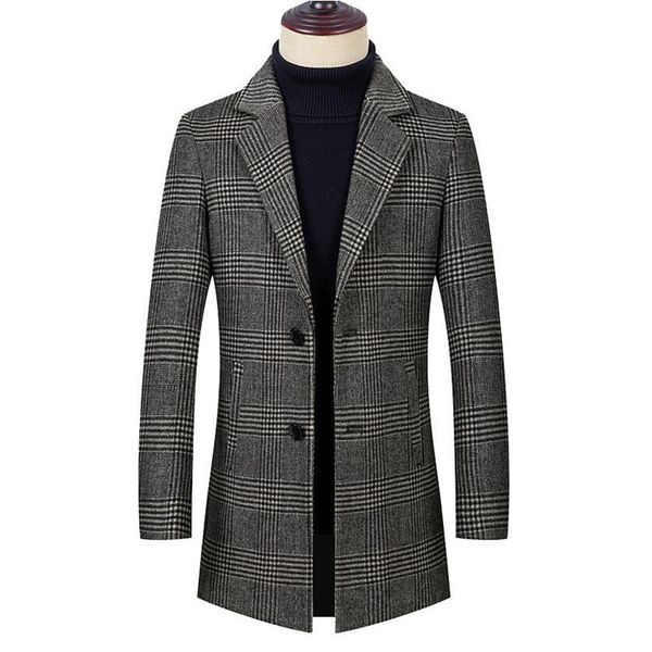 

2019 autumn and winter new fashion boutique solid color casual business men long woolen coats/mens plaid slim long jackets s-3xl, Black