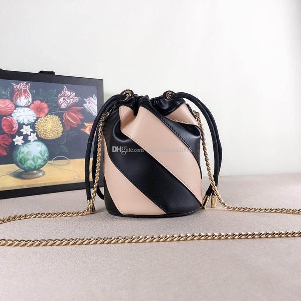 

mini new fashion women bucket bags cute style real leather crossbody shoulder chain bag for ladies 19*17*12.5cm with gold buckle