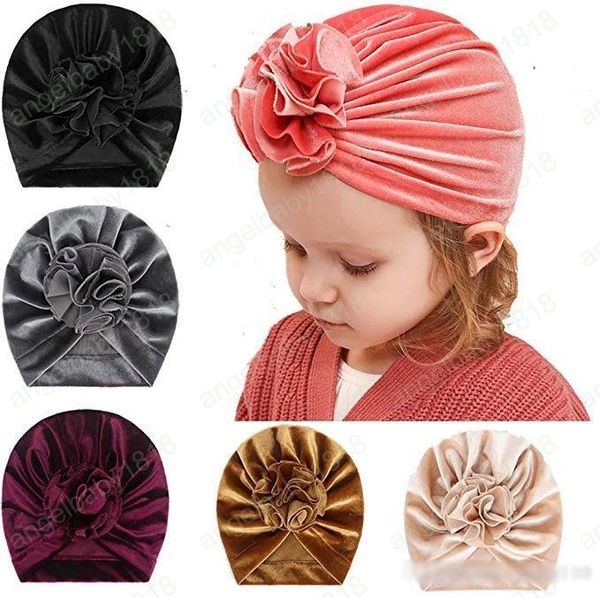 Inverno INS New Flower Baby Hat Neonato Elastic Velvet Indie Baby Beanie Cap Multi color Infant Turban Hats baby headband