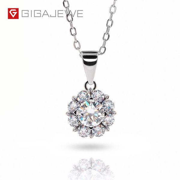 

gigajewe 0.5ct 5mm ef round 18k white gold plated 925 silver moissanite necklace diamond test passed jewelry woman girl gift