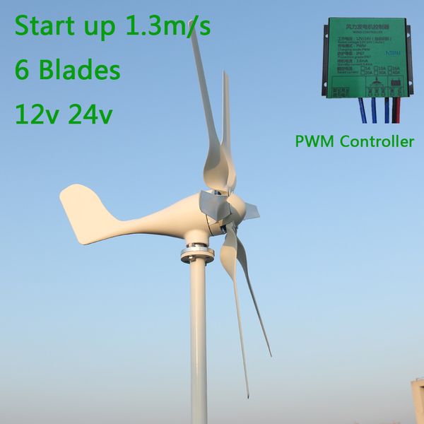 

start up 1.3m/s new 800w 12v 24v wind turbine with 6 blades and pwm charge controller for home use
