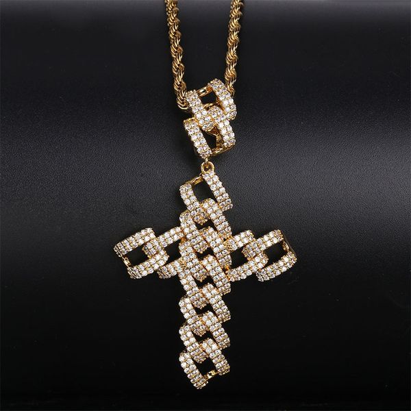 

роскошные bling циркон ожерелья мода мужчины женщины 18k золото родием geometric cross hip hop ожерелья ювелирных изделий, Silver