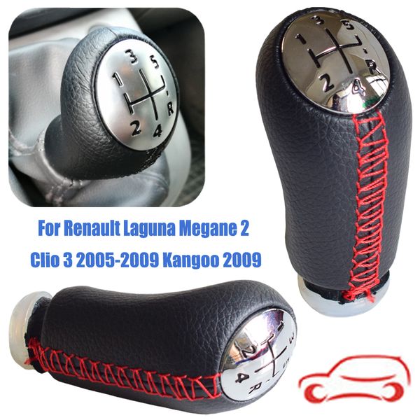 

new styling 3 line leather car gear stick shift knob lever handball for laguna megane 2 clio 3 05-09 kangoo 2009 chrome