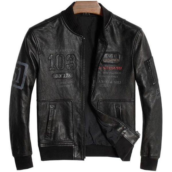 

genuine leather jacket men motorcycle black punk fashion style winter fashion zipper male baseball bomber jacket