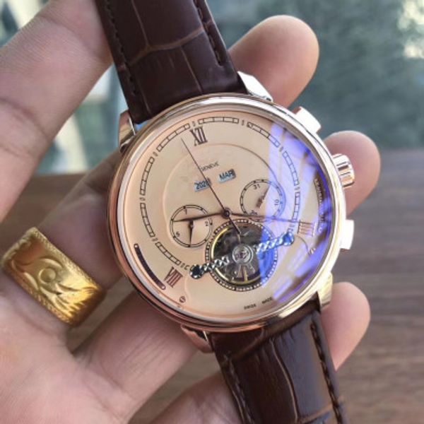 

selling fashion luxury men's tourbillon mechanical watch luxury fashion men's business leisure watch designer small dial work men, Slivery;brown